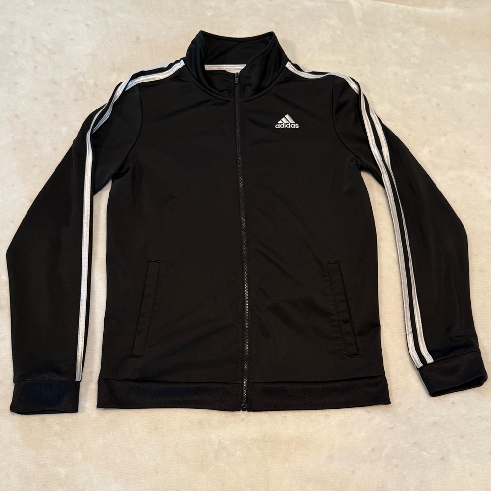 Adidas Men's Black Performance Jacket with White Stripes